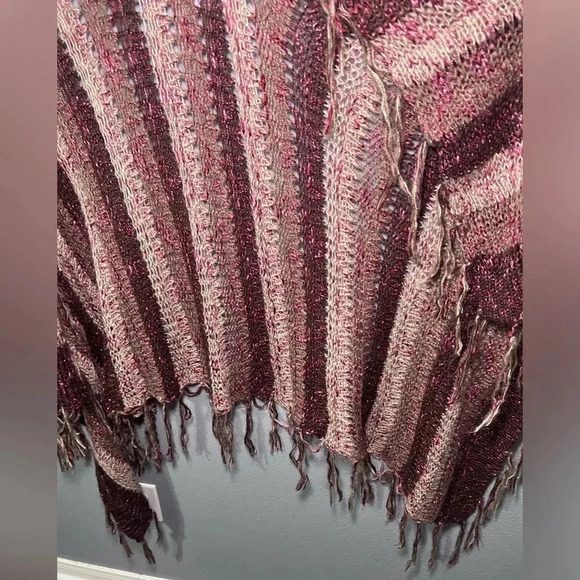 NWT Buckle Women's Sz M Daytrip Open Fringed Cardigan Sweater Wine/Beige Striped - Picture 6 of 6